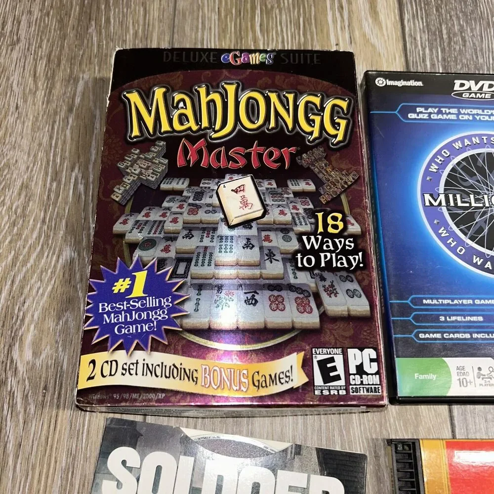 Lot of 8 Computer PC Games - Mahjong, Treasure Hunt, Poker, Tonka, Brain Games